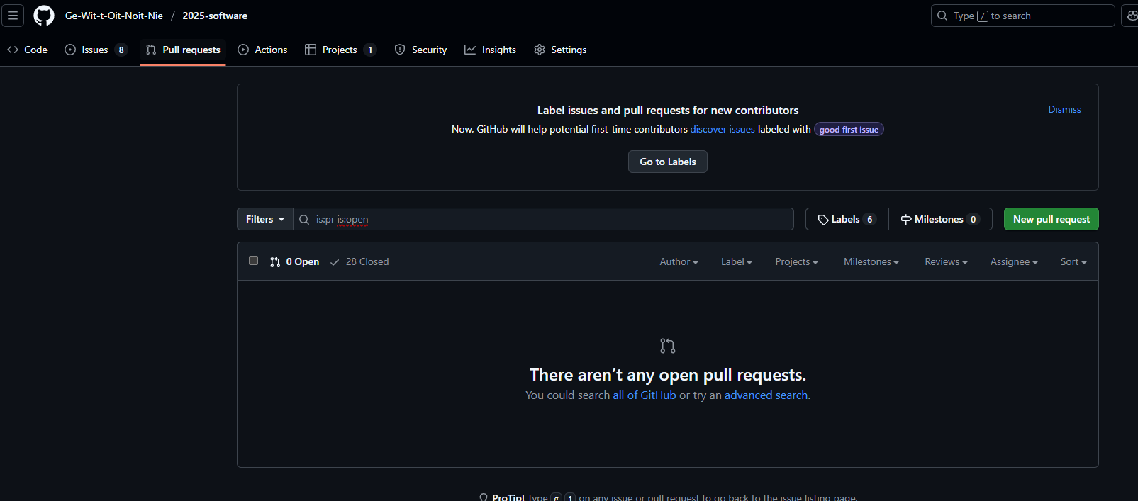 Scherm in Github met de pull requests tab