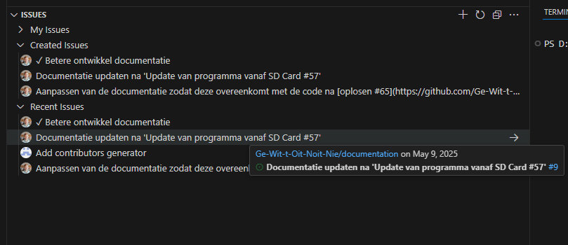 Plaatje van het issues sectie in VSCode